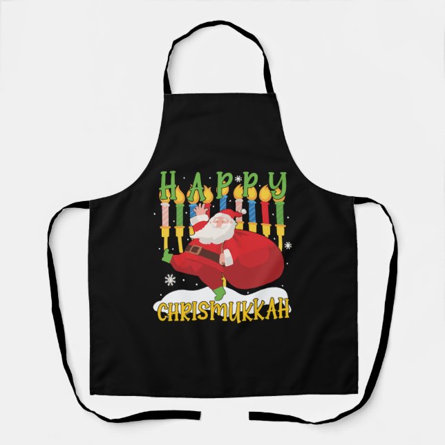 Santa Happy Chrismukkah Funny Hanukkah Christmas Apron (Front)