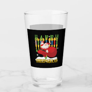 Santa Happy Chrismukkah Funny Hanukkah Christmas Glass