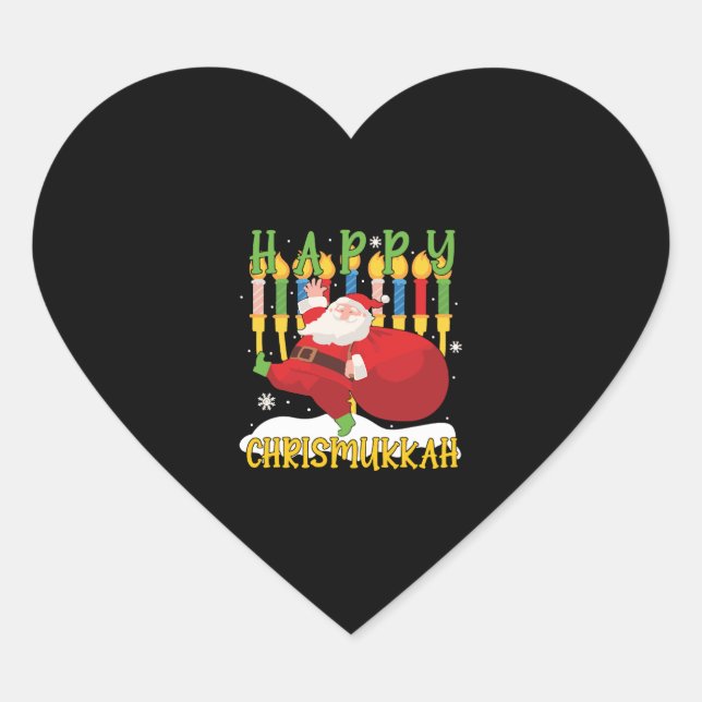 Santa Happy Chrismukkah Funny Hanukkah Christmas Heart Sticker (Front)