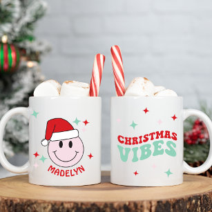 Santa Happy Face Personalized Christmas Vibes  Coffee Mug