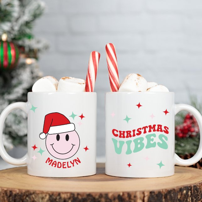 Santa Happy Face Personalized Christmas Vibes  Coffee Mug (Creator Uploaded)