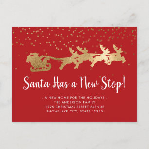 Santa Has a New Stop Gold Reindeer Holiday Moving Announcement Postcard