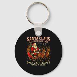 Santa Has The Right Idea Funny Introvert Christmas Keychain