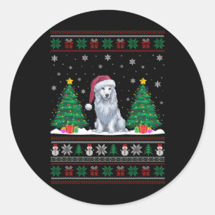 Santa Hat Akbash Dog Christmas Tree Lights Ugly Sw Classic Round Sticker