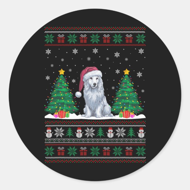 Santa Hat Akbash Dog Christmas Tree Lights Ugly Sw Classic Round Sticker (Front)