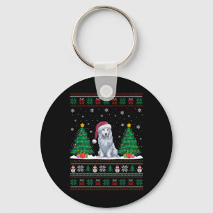 Santa Hat Akbash Dog Christmas Tree Lights Ugly Sw Keychain