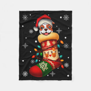 Santa Hat American Bulldog Dog In Christmas Socks  Fleece Blanket