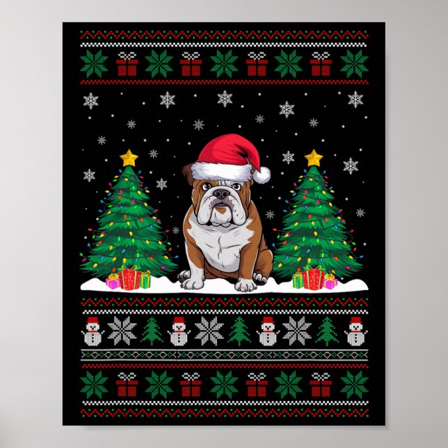 Santa Hat American Bulldog Xmas Tree Lights Ugly S Poster (Front)