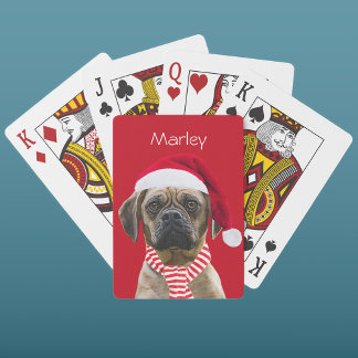 Santa Hat and Scarf with Photo Christmas Dog Playing Cards