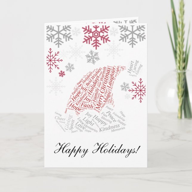 Santa Hat and Snowflakes folded greeting card (Front)