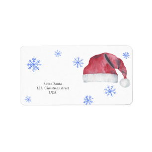 Santa hat and snowflakes label