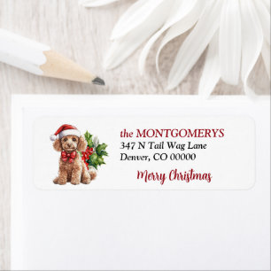 Santa Hat Apricot Poodle Christmas Return Address