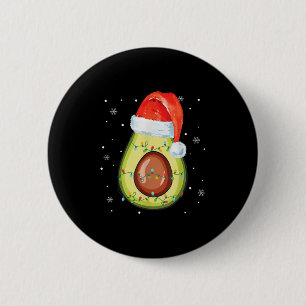 Santa Hat Avocado Merry Christmas Vegan Pajama 2 Inch Round Button
