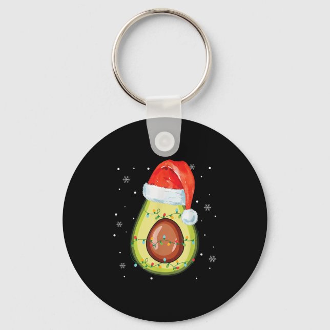 Santa Hat Avocado Merry Christmas Vegan Pajama  Keychain (Front)