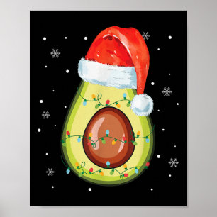 Santa Hat Avocado Merry Christmas Vegan Pajama Poster