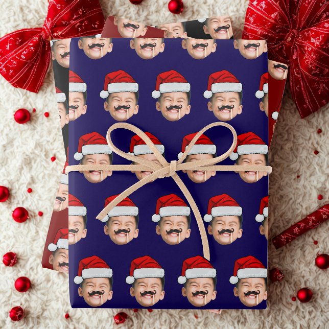 Santa Hat Baby Christmas Gift Wrap, Baby Face Wrapping Paper Sheet (Creator Uploaded)