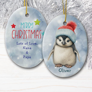 Santa Hat Baby Penguin Kids Ceramic Ornament