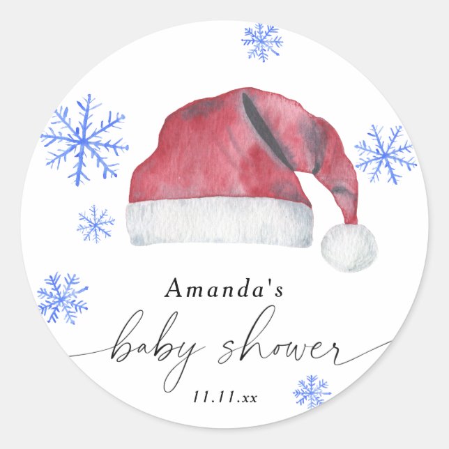 Santa Hat - baby shower  Classic Round Sticker (Front)