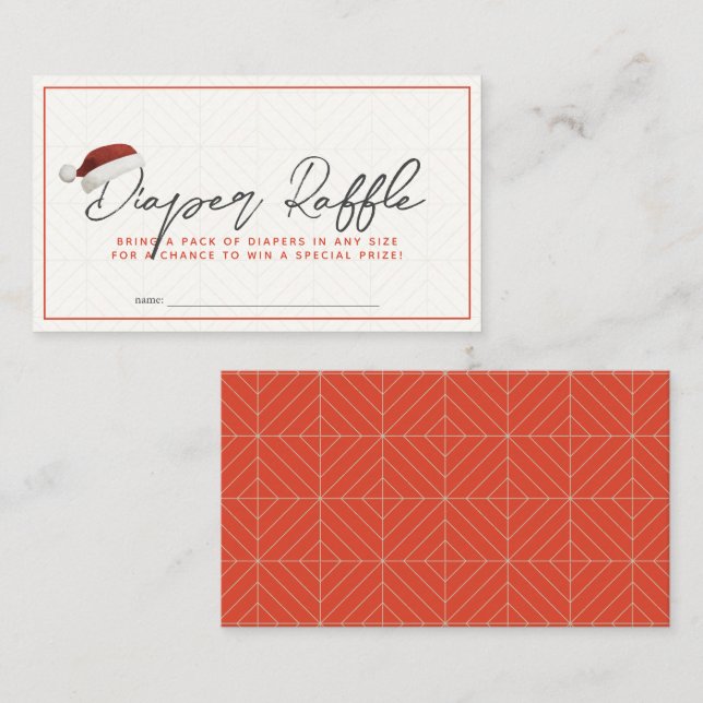 Santa Hat Baby Shower Diaper Raffle Ticket Enclosure Card (Front/Back)