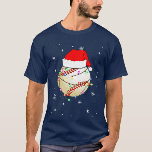 Santa Hat Baseball Christmas Lights Happy Holidays T-Shirt
