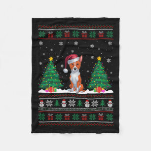 Santa Hat Basenji Dog Christmas Tree Lights Ugly S Fleece Blanket