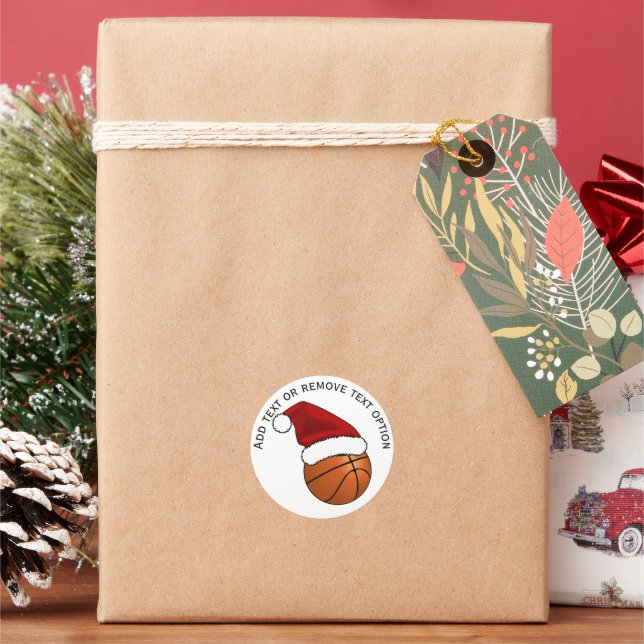 Santa Hat Basketball Christmas Classic Round Sticker (Holiday)