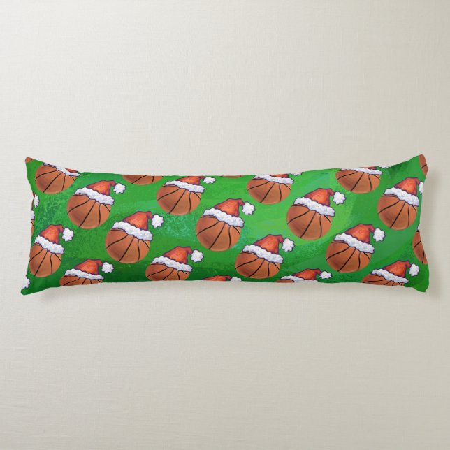 Santa Hat Basketball on Green Body Pillow (Front)