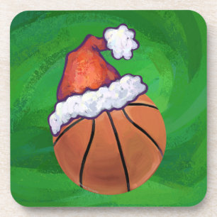 Santa Hat Basketball on Green Coaster
