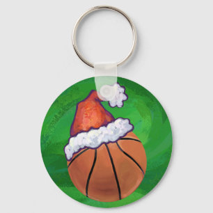 Santa Hat Basketball on Green Keychain