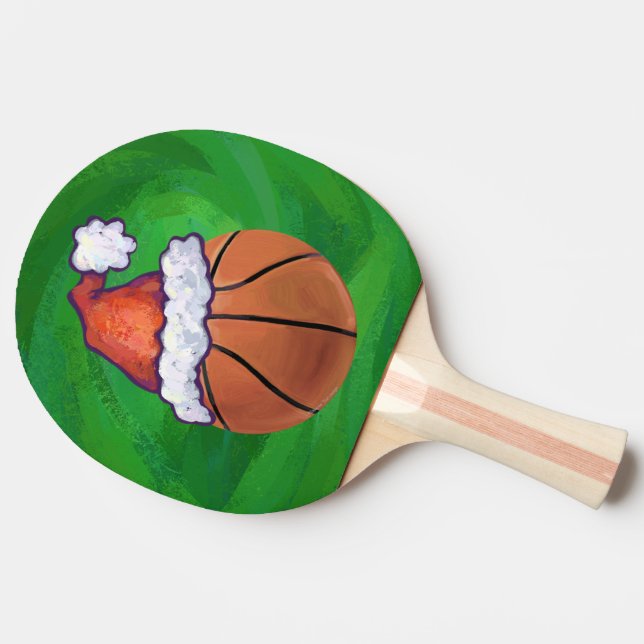 Santa Hat Basketball on Green Ping Pong Paddle (Side)