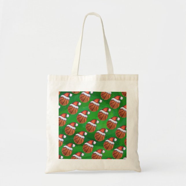 Santa Hat Basketball on Green Tote Bag (Front)