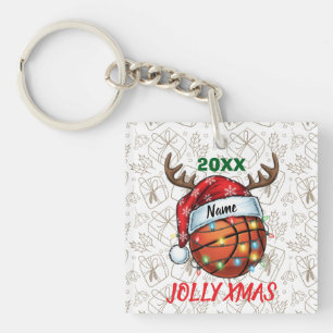 Santa Hat Basketball Reindeer Christmas Fun Sport Keychain