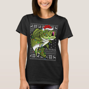 Santa Hat Bass Fish Xmas Lighting Ugly Bass Christ T-Shirt