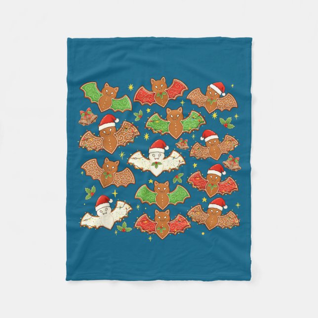 Santa Hat Bat Soky Christmas Gingerbread Bats Xmas Fleece Blanket (Front)