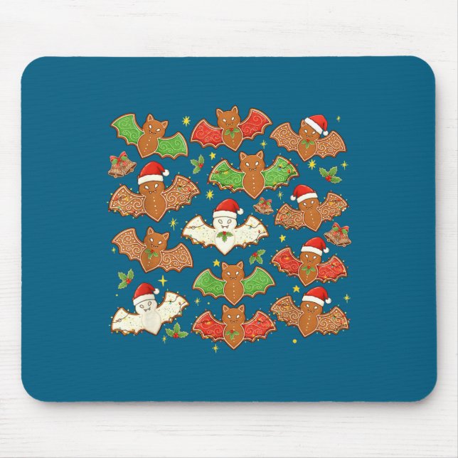 Santa Hat Bat Soky Christmas Gingerbread Bats Xmas Mouse Pad (Front)