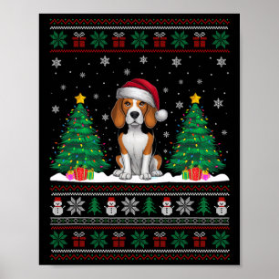 Santa Hat Beagle Dog Christmas Tree Lights Ugly Sw Poster