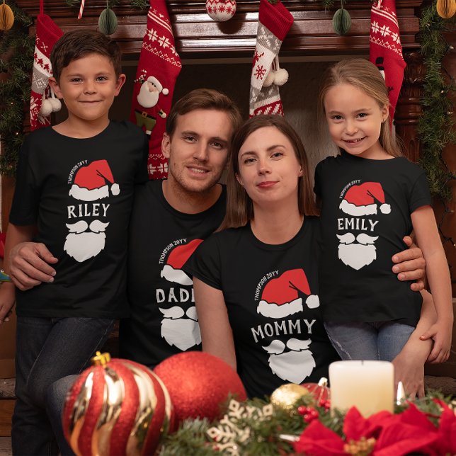 Santa Hat & Beard Add Name Family Christmas T-Shirt (Creator Uploaded)