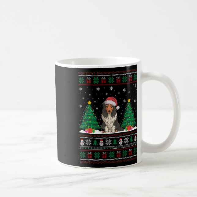Santa Hat Bearded Collie Dog Xmas Tree Lights Ugly Coffee Mug (Right)