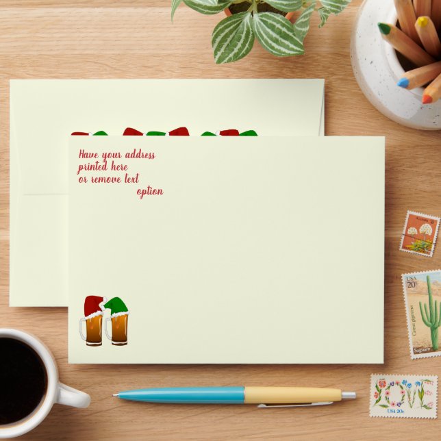 Santa Hat Beer Christmas  Envelope (Desk)