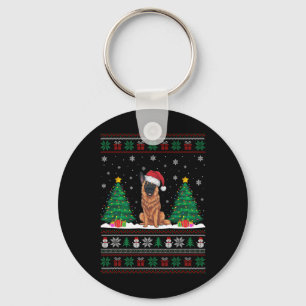Santa Hat Belgian Malinois Dog Xmas Tree Lights Ug Keychain