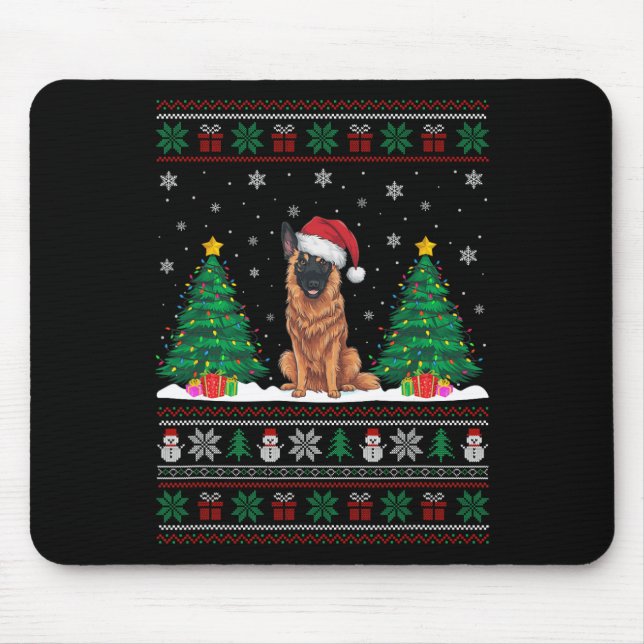 Santa Hat Belgian Malinois Dog Xmas Tree Lights Ug Mouse Pad (Front)