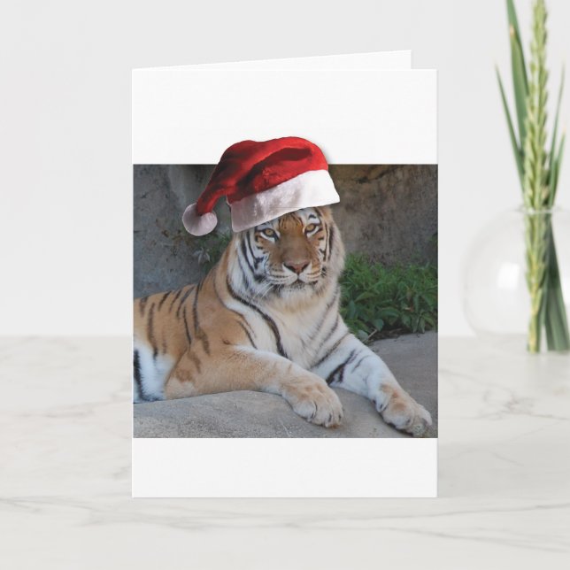 Santa Hat Bengal Tiger Holiday Card (Front)