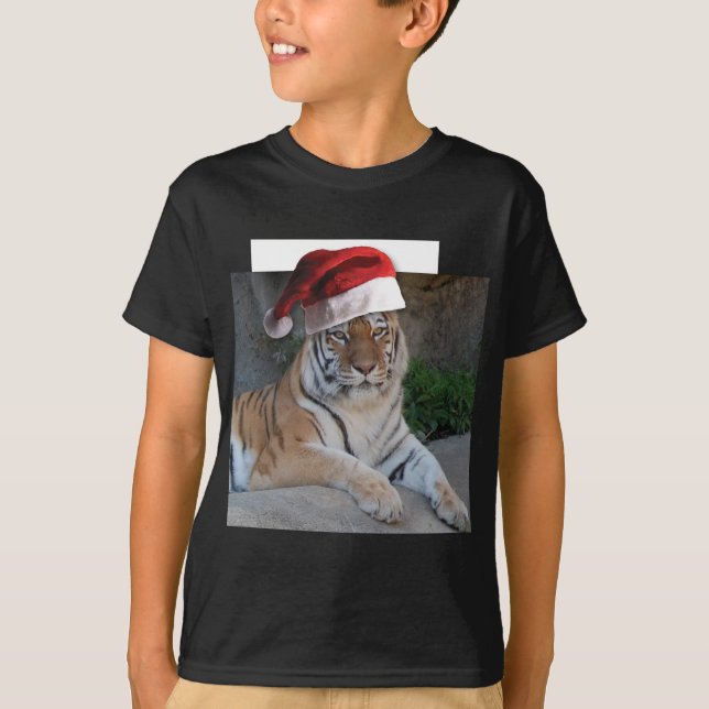 Santa Hat Bengal Tiger T-Shirt (Front)