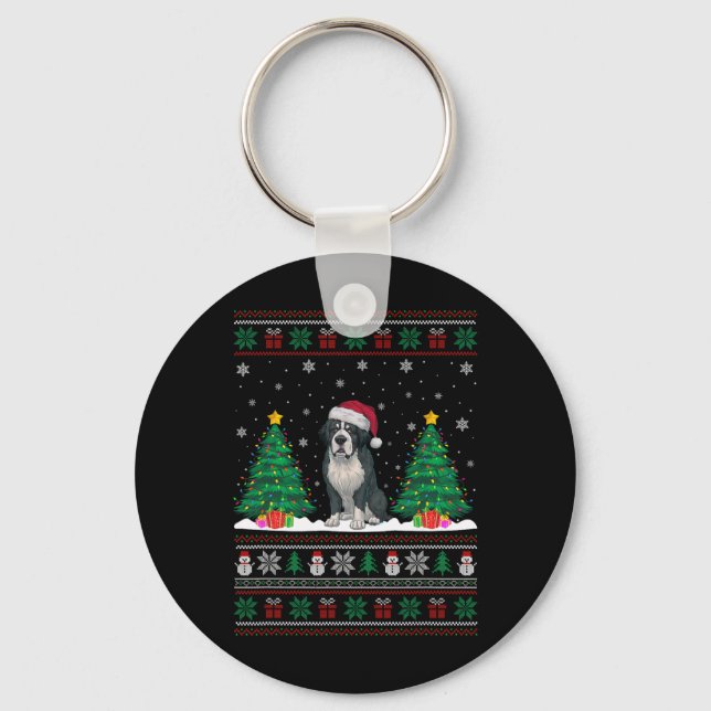 Santa Hat Bernard Dog Christmas Tree Lights Ugly S Keychain (Front)