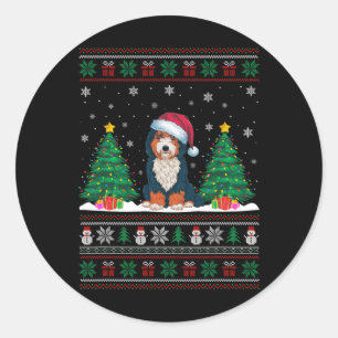 Santa Hat Bernedoodle Dog Christmas Tree Lights Ug Classic Round Sticker
