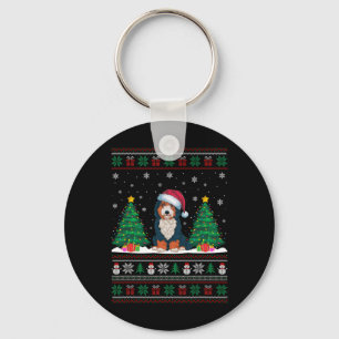 Santa Hat Bernedoodle Dog Christmas Tree Lights Ug Keychain
