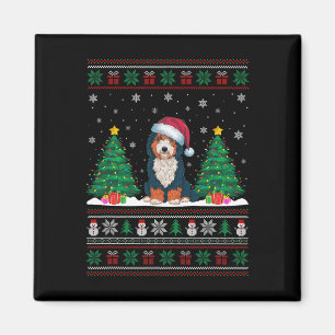 Santa Hat Bernedoodle Dog Christmas Tree Lights Ug Magnet