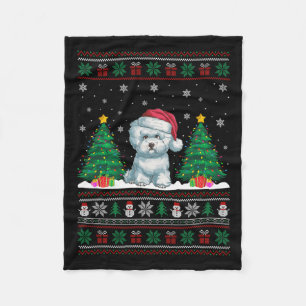 Santa Hat Bichon Frise Dog Xmas Tree Lights Ugly S Fleece Blanket