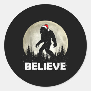 Santa Hat Bigfoot Believe Christmas Lights Rock Sa Classic Round Sticker
