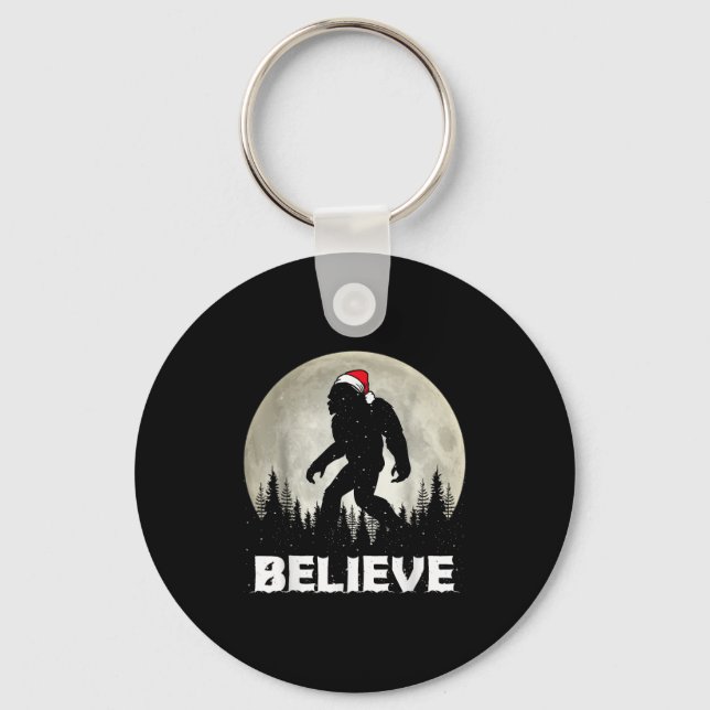 Santa Hat Bigfoot Believe Christmas Lights Rock Sa Keychain (Front)